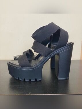 Black 5” Chunky Platform Sandals Womens Stretch Strappy Bratz Heels Size 40 US 8